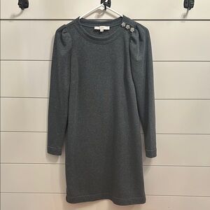 Loft Gray Long Sleeve Dress with Button Detail